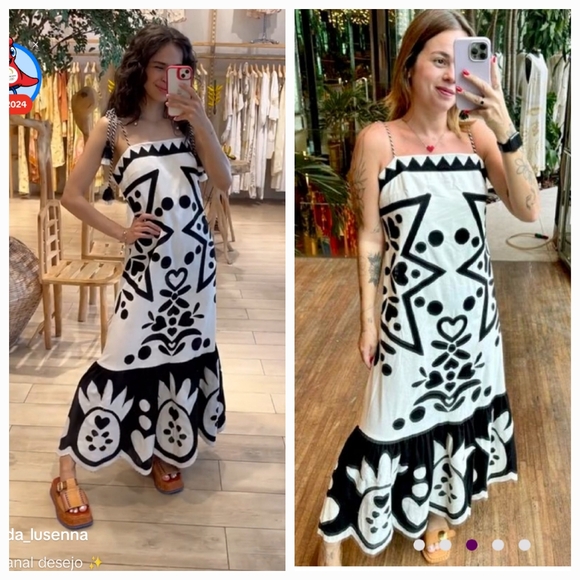 Farm Rio Square Neck Linen Patchwork Maxidress - Picture 7 of 8